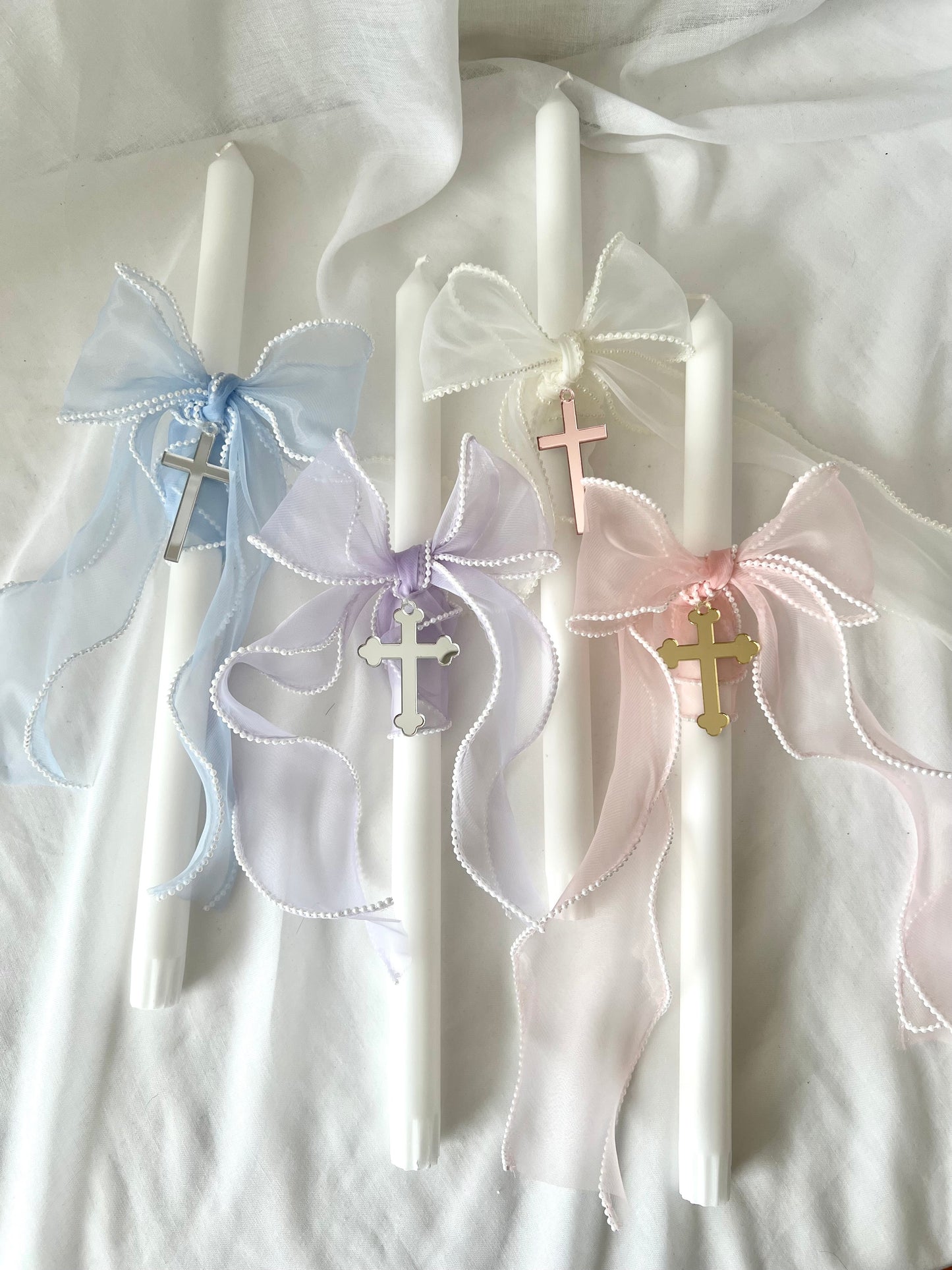 Palm Sunday, Easter Candle - With Pearl Ribbon