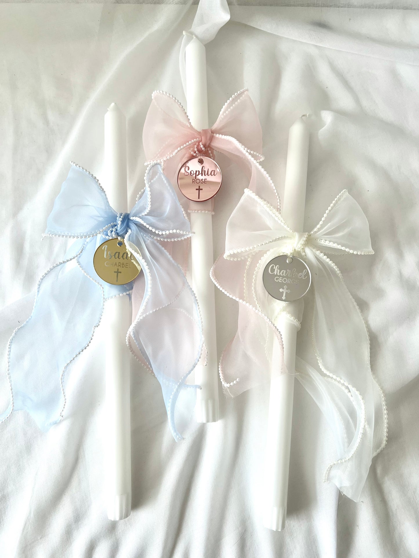 Palm Sunday, Easter Candle - With Pearl Ribbon