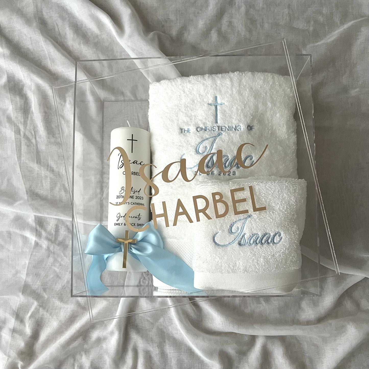 Large Acrylic Clear Christening Box - 2 Lines of Text