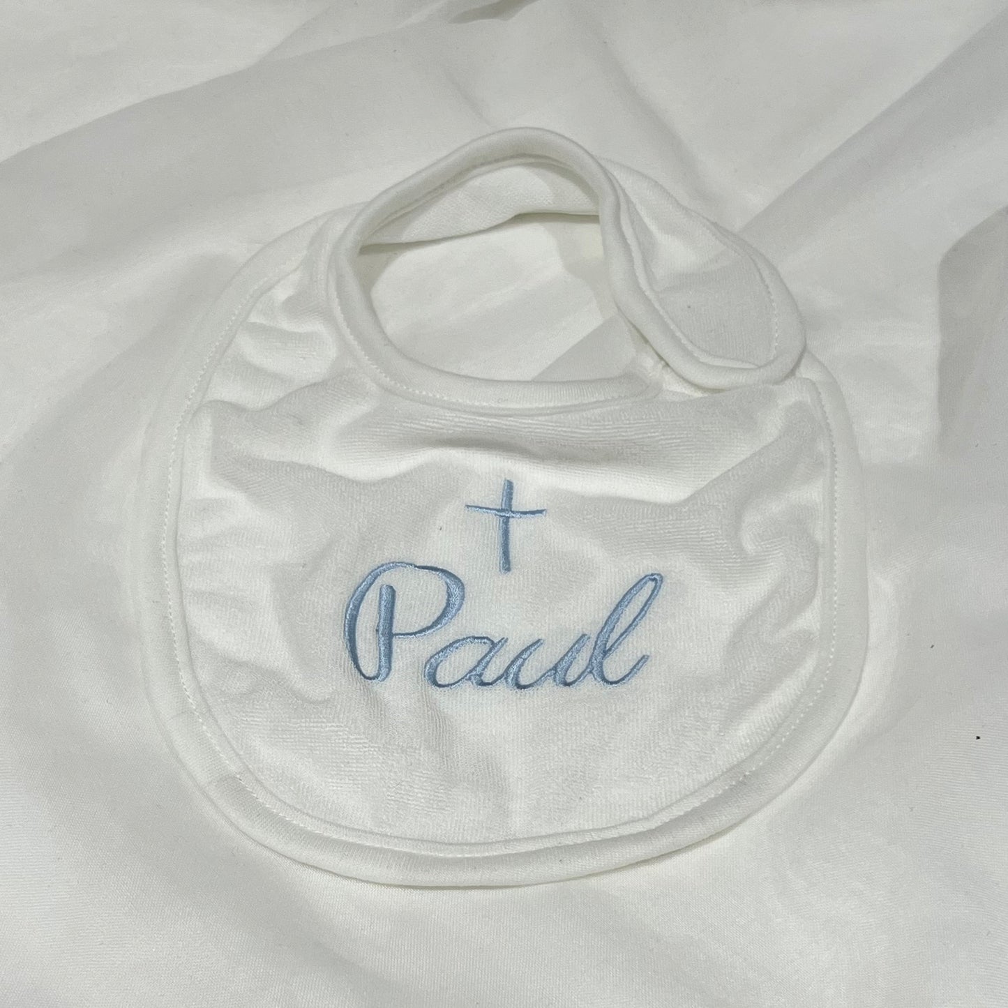 Embroidered christening baptism bib