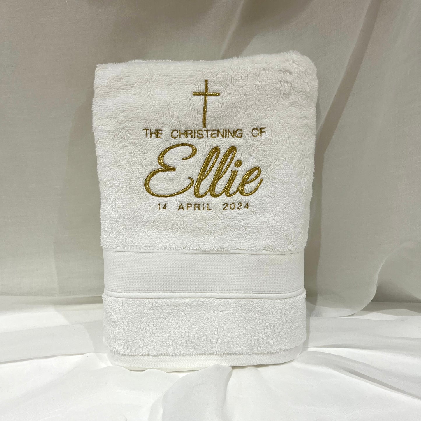 Embroidered bath towel Christening, baptism