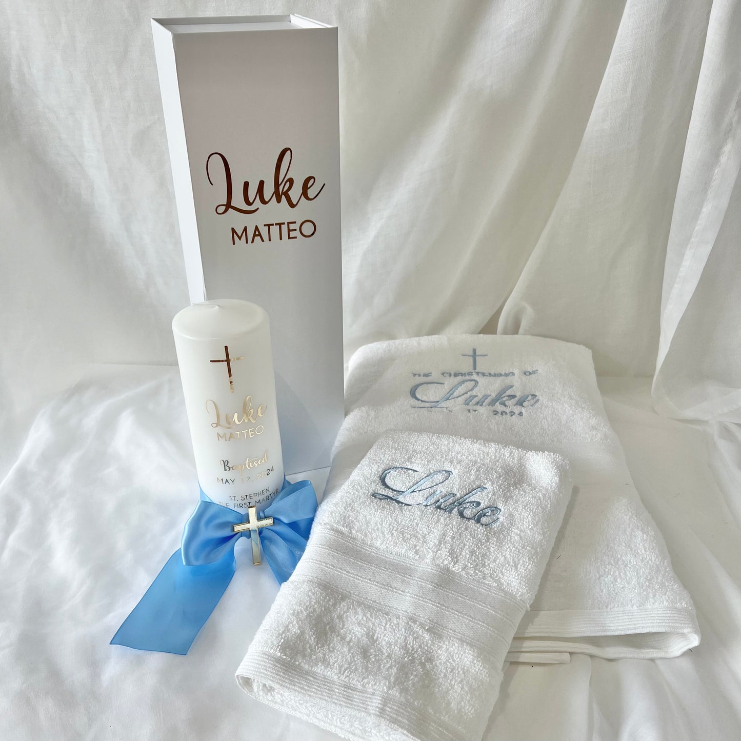 Christening Baptism candle with satin ribbon. Personalised, custom made, made to order Baptizm