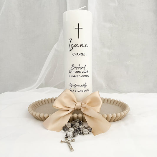 Christening Baptism candle with satin ribbon. Personalised, custom made, made to order Baptizm