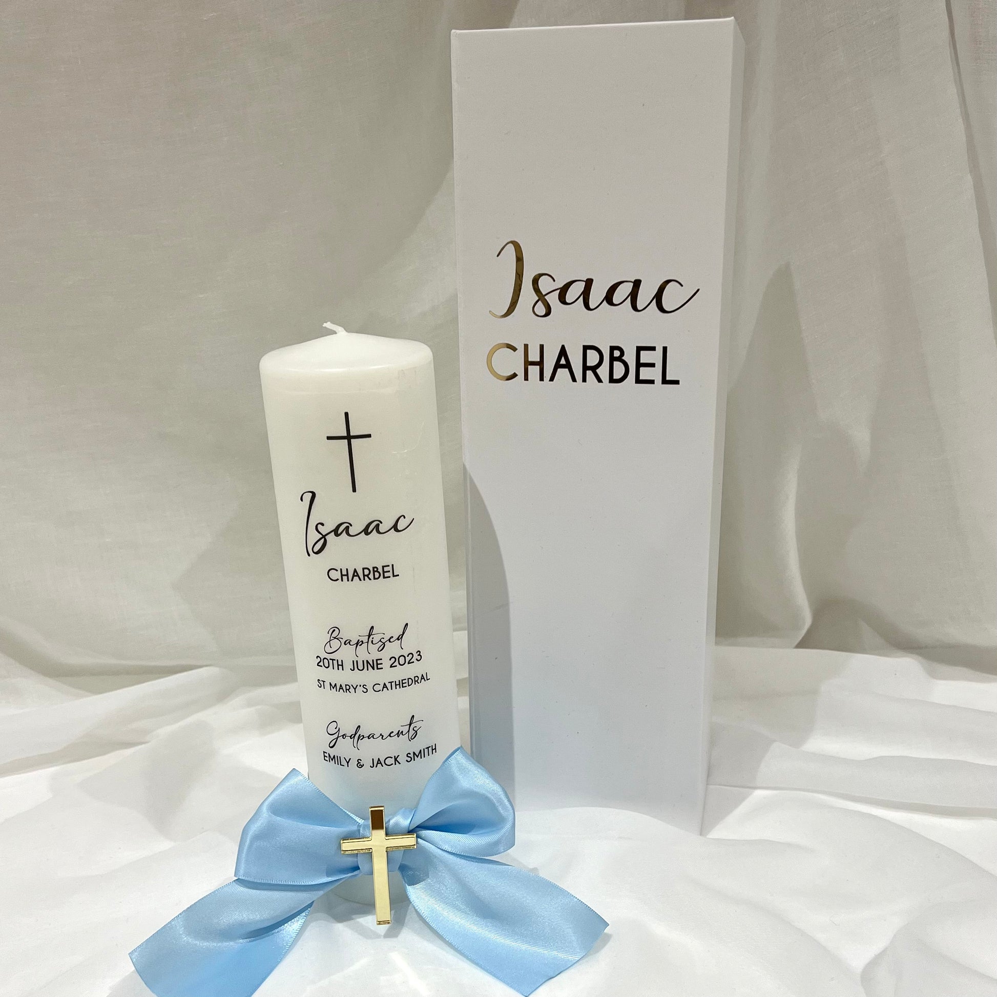 Christening Baptism candle with satin ribbon. Personalised, custom made, made to order Baptizm