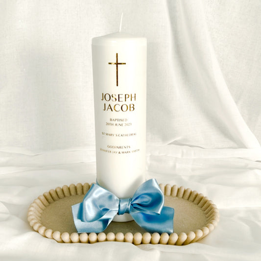 Christening Baptism name day candle with satin ribbon. Personalised, custom made, made to order Baptizm