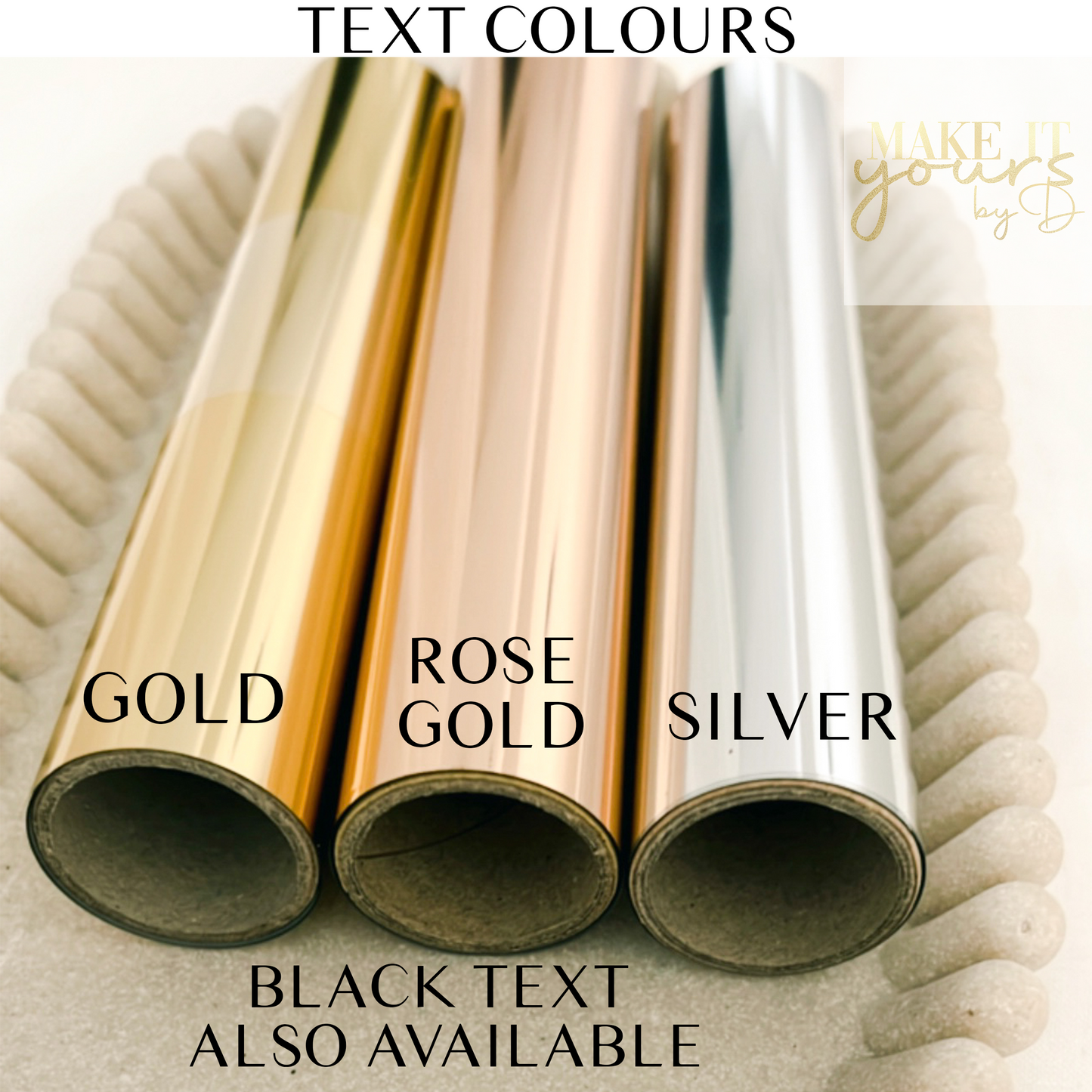 Font colour options gold silver rose gold