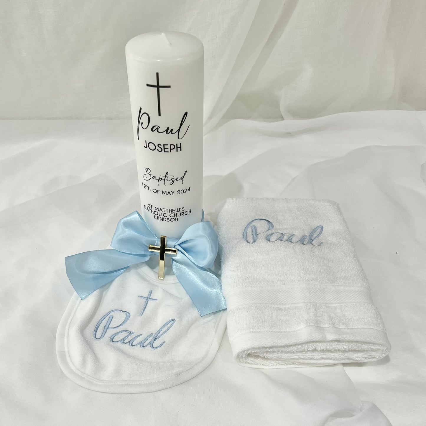 Christening/ Baptism Candle and Towel - Paul Set